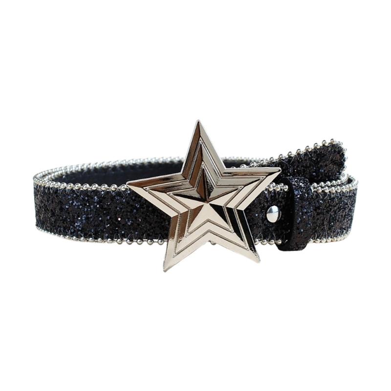 Star Buckles Belt for Women Jeans Pants Shimmering Sequined Belt Bead Trim Belt for Shorts 2000s Fashion Waist Accessories