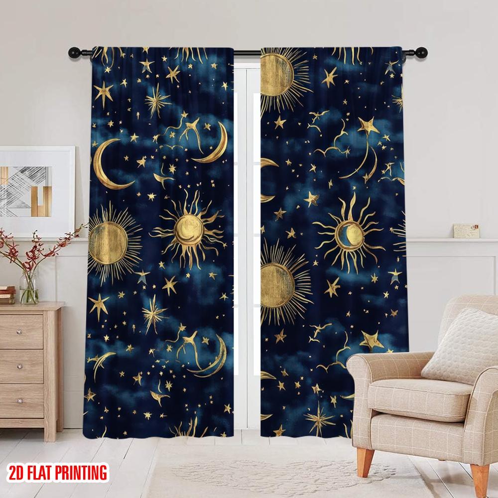 2D flat printing 2pcs Window Drapes Boho Outer Space Versatile Durable Polyester,Without Electricity Family Party Decoration for