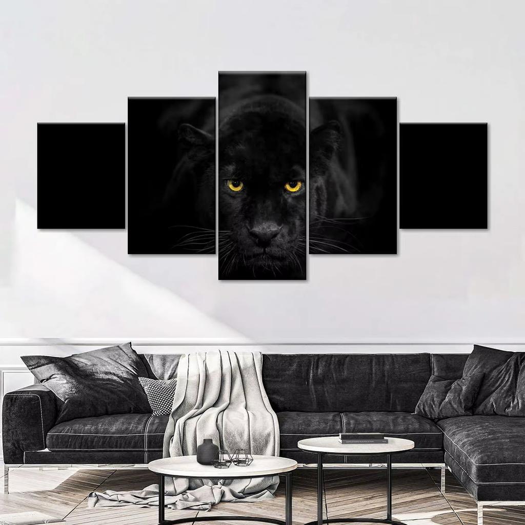 5-teilige Seltene Schwarzer Panther Wandkunst Schwarzer Leopard HD Bilder Leinwandbild Wandkunst für Wohnzimmer Wanddekoration Ohne Rahmen