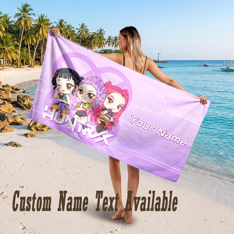 Kpop Demon Hunters Design Beach Towel Custom Text Large Towel for Beach Vacation
