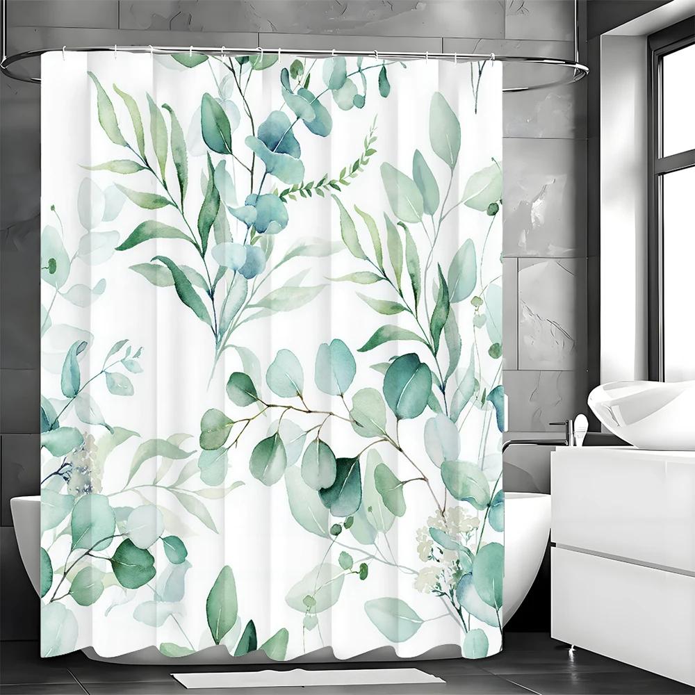 

Зеленая шторка для душа в акварельном стиле: Элегантный декор ванной комнаты в природном стиле для создания свежей, безмятежной атмосферы и умиротворяющего уголка W90XH180cm