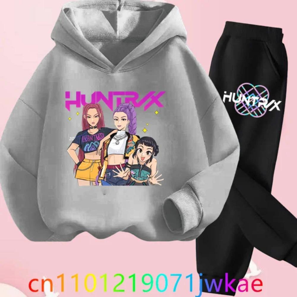 Movie New Kid K-Pop Demon Hunters Hooded Suit Toddler Girl Clothes KPop Demon Hunters Hoodie Set Girls Fashion Casual Sweatshirt