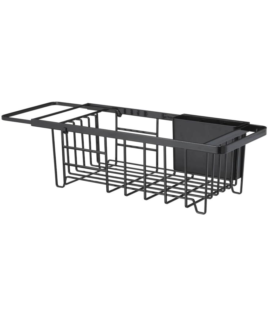 Yamazaki Tower Extendable Dish Drainer, Black, Approx. 44-54cm W x 19.5cm D x 14cm H, with Cutlery Pocket, Model 3493