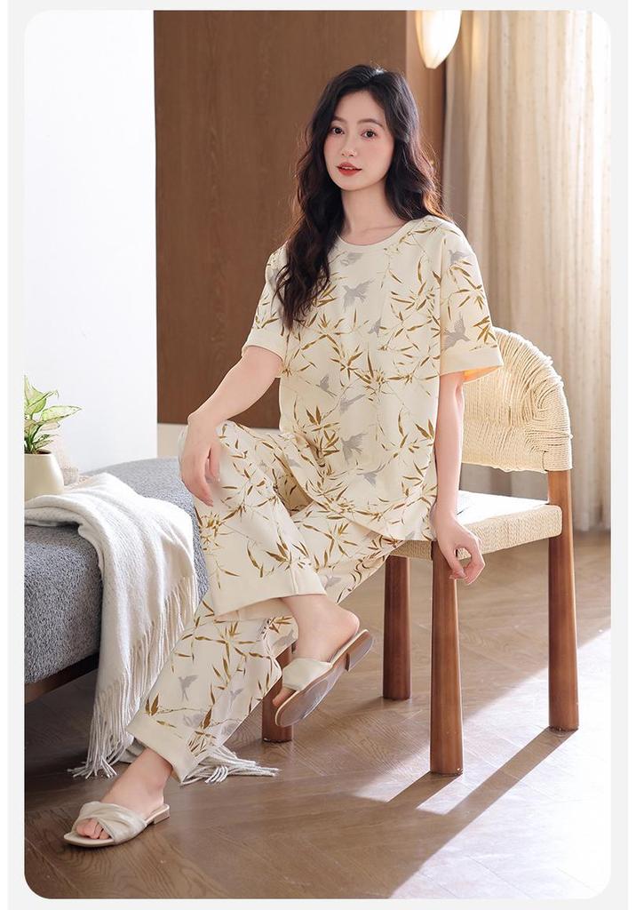 Women's Spring/Summer Short Sleeve Cotton Pajamas Set - Lightweight, Casual Style for Indoor/Outdoor Wear
