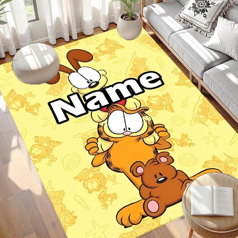 Custom Name Personalized Garfield Print Carpet, Versatile Home Decor Rug, for Playroom, Apartment, Balcony, Entryway, Hallway Gift