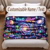 Astronaut Space Theme Soft Blanket Personalized Custom Name Text Print Warm Blanket Home Sofa Bedroom Decor
