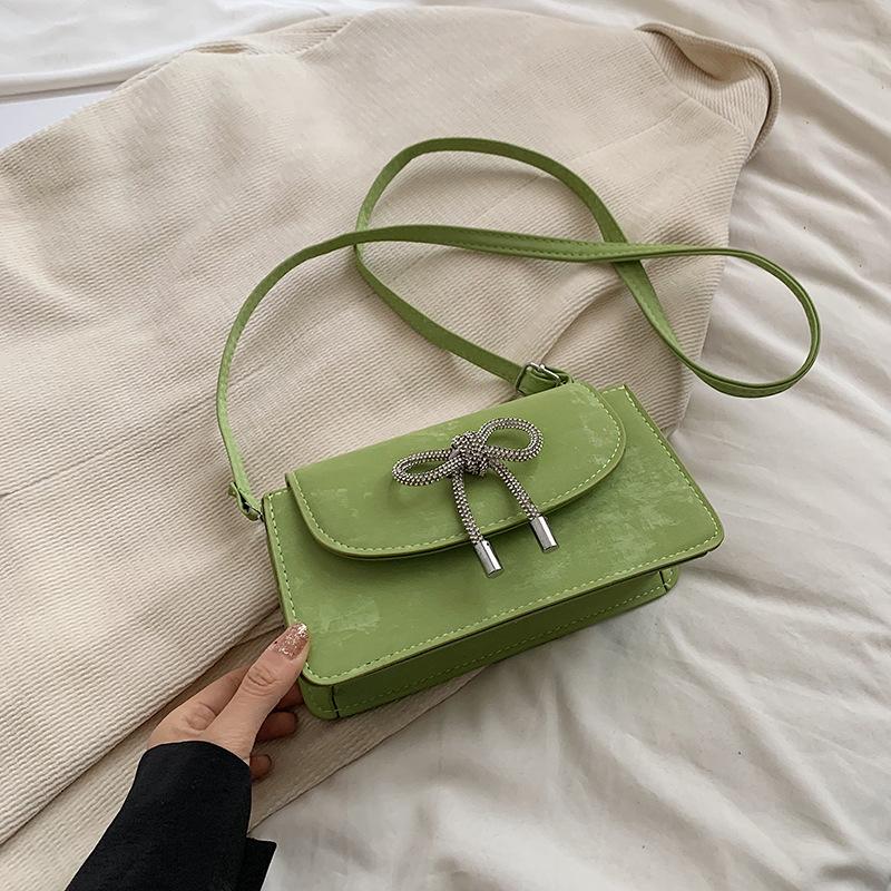 

Bow fashion Korean version high value gentle shoulder messenger bag women s 2025 spring and summer new small square bag versatile зелёный