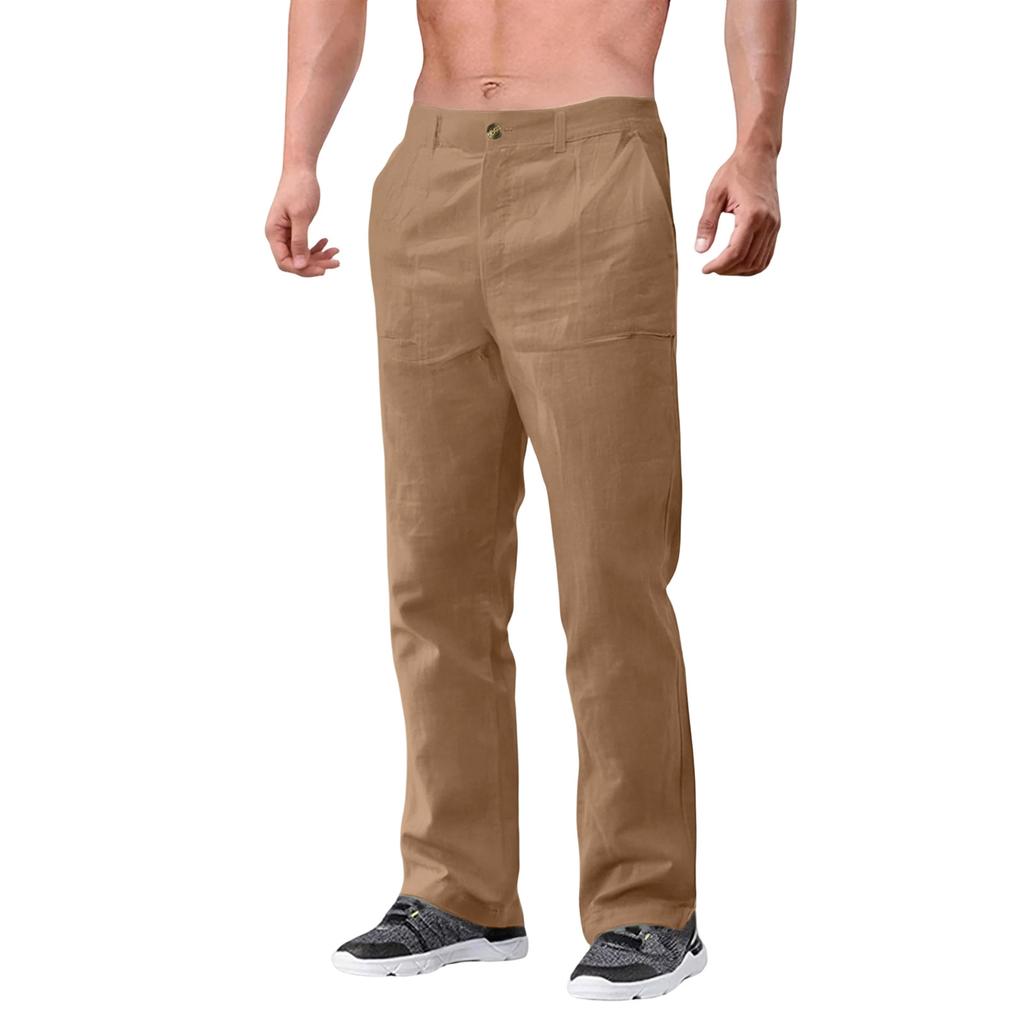 Men's Cotton And Linen Color Casual Trousers Long Pants