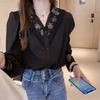 Lace Bottomed Shirt for Women Sense Spring and Autumn Design Niche Style Paired Scheming Top and Patchwork Shirt