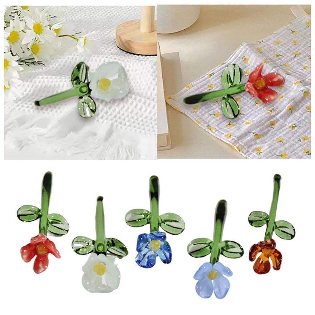 Mini Glass Flower Floral Figurine Gifts Artificial Flower for Spring Desktop