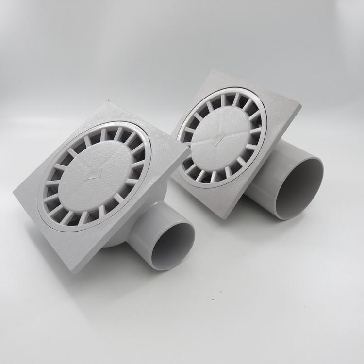 Grauer Kunststoff Quadratischer Siphon Dusch-Nasszelle Abwasserablauf 50 75 110 mm Seitenrohranschluss Bodenablauf