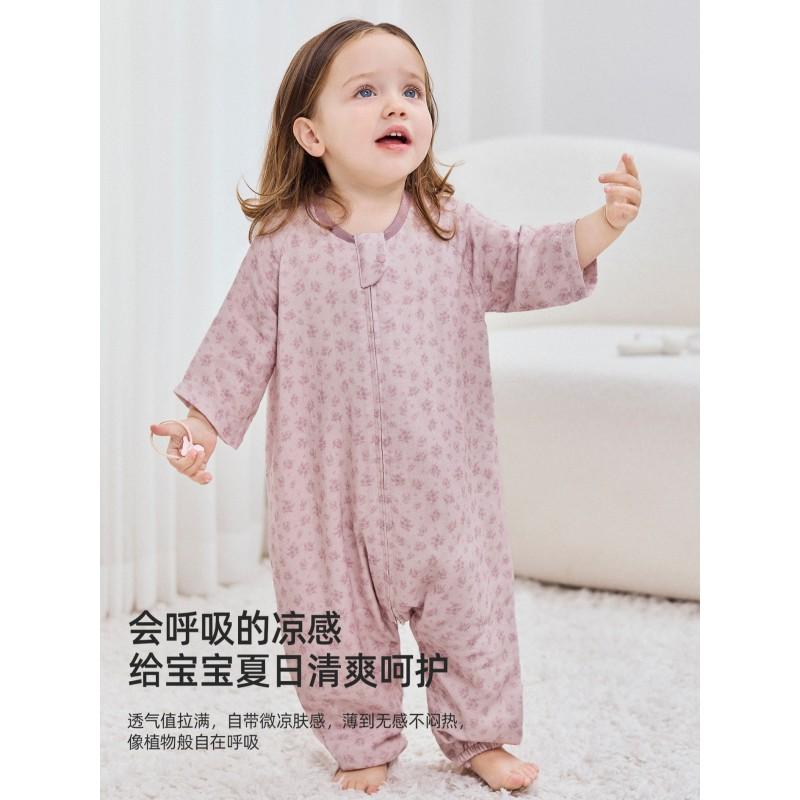Bamboo Cotton Antibacterial Toddler Sleep Sack With Zipper Front 4 Buttons Back 2 Legged Lightweight Pajama