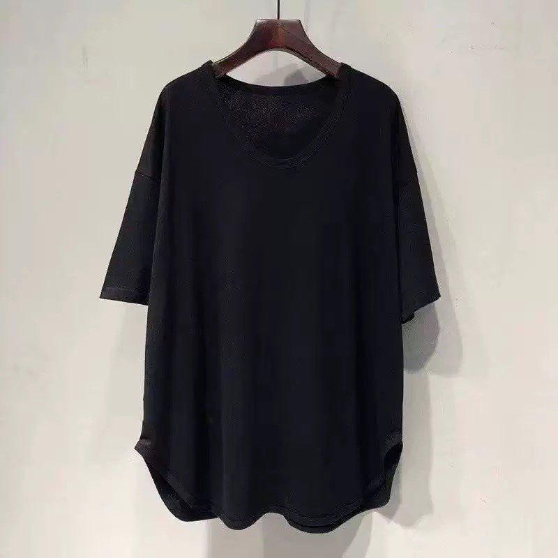 

Plus Size Women s Loose Mid-Length V-Neck Short Sleeve T-shirt, UV Protection, Slimming, Tummy-Covering, Korean Style, Summer Top M