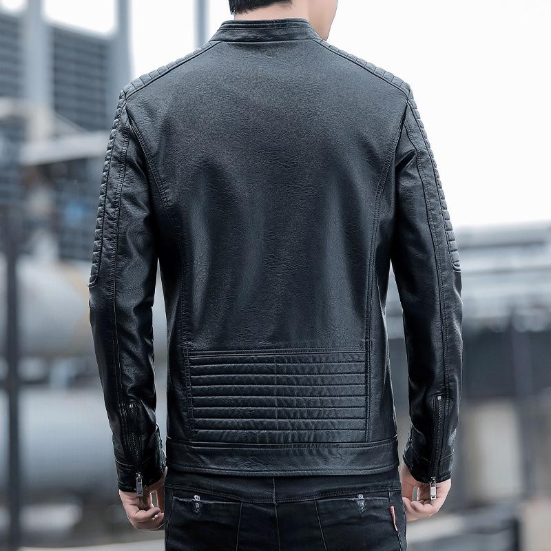 Men's Fashionable and Handsome PU Leather Jacket Autumn and Winter New Slim Fitting Standing Collar Leather Jacket Trendy Motorcycle Suit