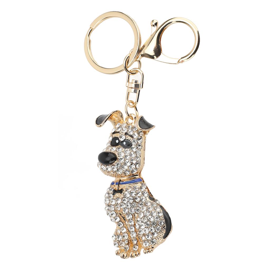 Cute Dog Shape Crystal Rhinestone Keychain Sparkling Bag Handbag Pendant for Women Girls White