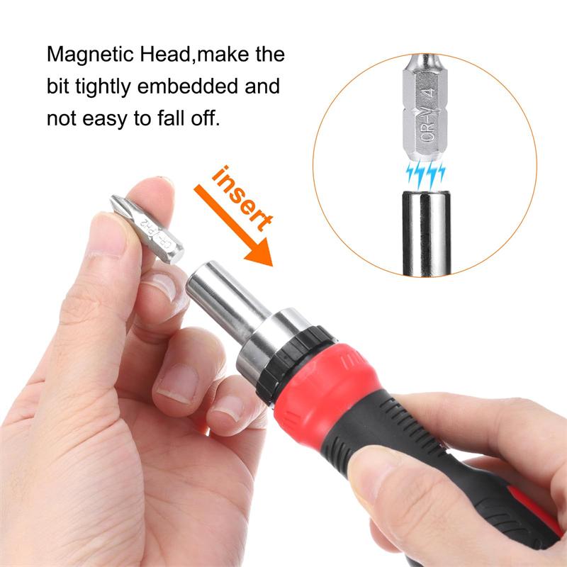 13 In 1 Ratcheting Multi Functional Crewdriver Multi-Bit Magnetic Screw Driver with 12pcs Slotted/Philips/Torx/Square Bits