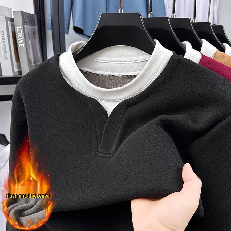 Men’s 2025 Autumn/Winter Long Sleeve Double Collar Patchwork Sweatshirt