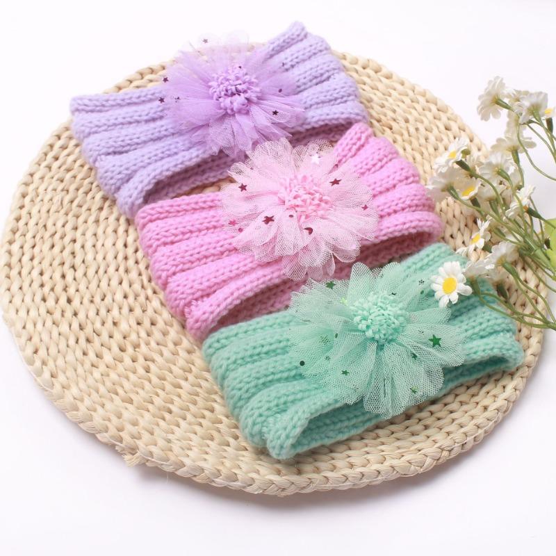 New Children's Winter Warm Headband, Cute Baby Creative Flower Headscarf, Baby Knitted Headband