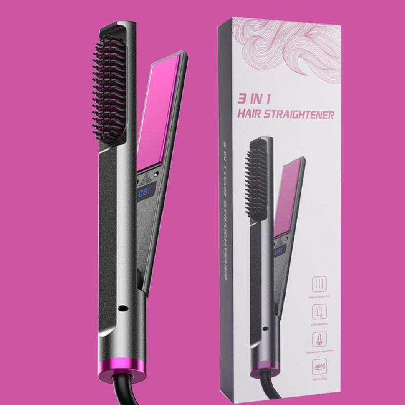 2026 Hotsale 210℃ Pro Hair Comb Brush Multifunctional Curler Hair Straightening Comb Dual Voltage 30S Fast Heating Styling Tools