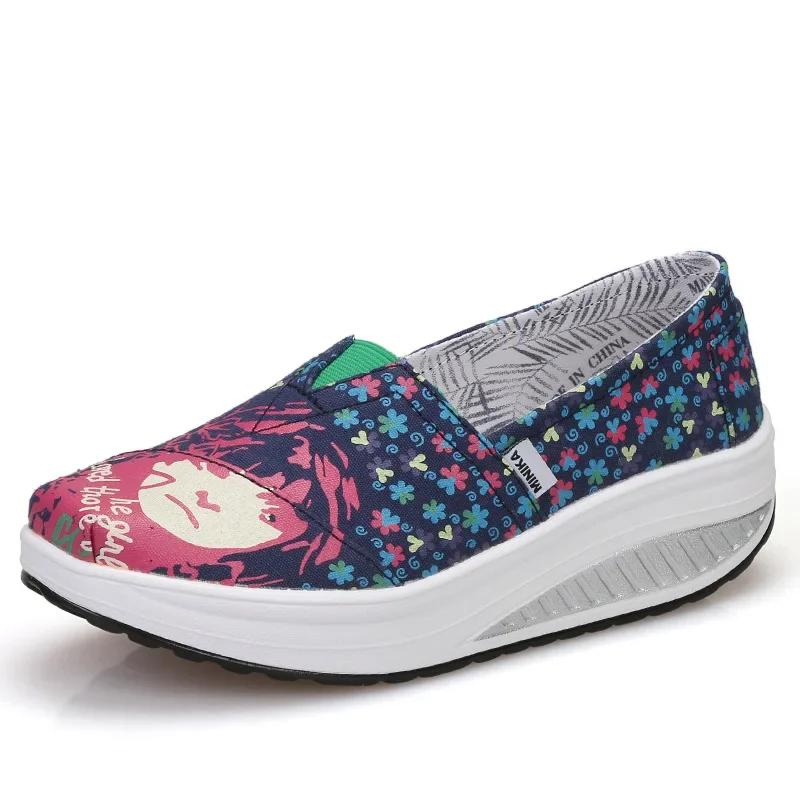 Women's Wedge Loafers Platform Rocking Shoes Light Weight Zapatillas Sports Shoes for Woman Breathable Slimming Swing Shoes