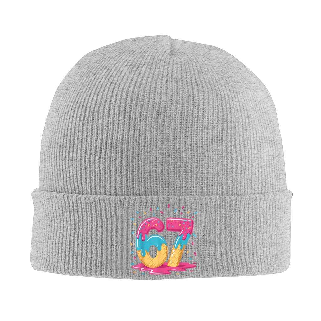 67 Ice Cream Drip Meme Six Seven Gen Alpha Slang Beanie Hats Knitting Hat Unisex Warm Soft Caps Autumn Winter Kpop Bonnet Hats