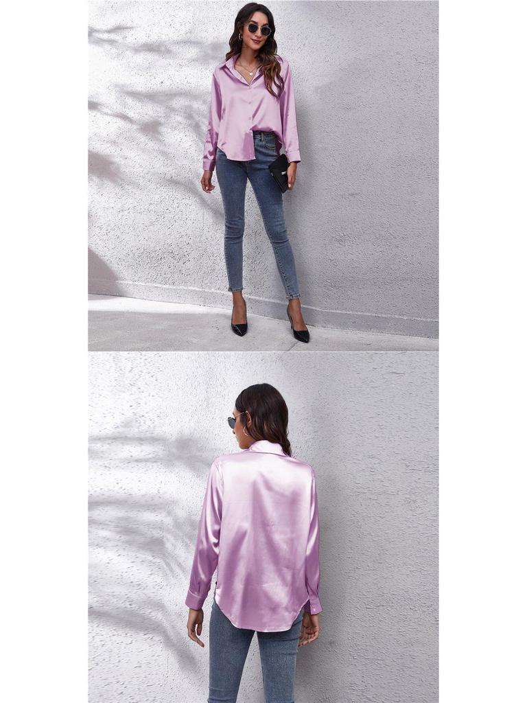 Women's Satin Long-Sleeve Blouse - New European and American Style