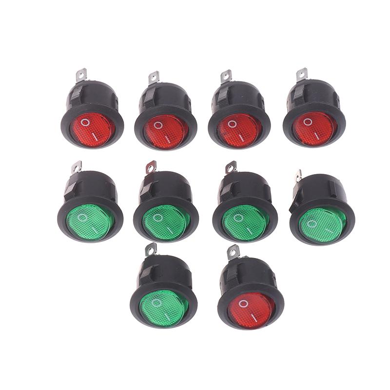 5Pcs KCD1 On/Off 3-Pin 2-Position Snap 20A 12V Red Green LED Round Boat Rocker Switch With LED Small Toggle For Car