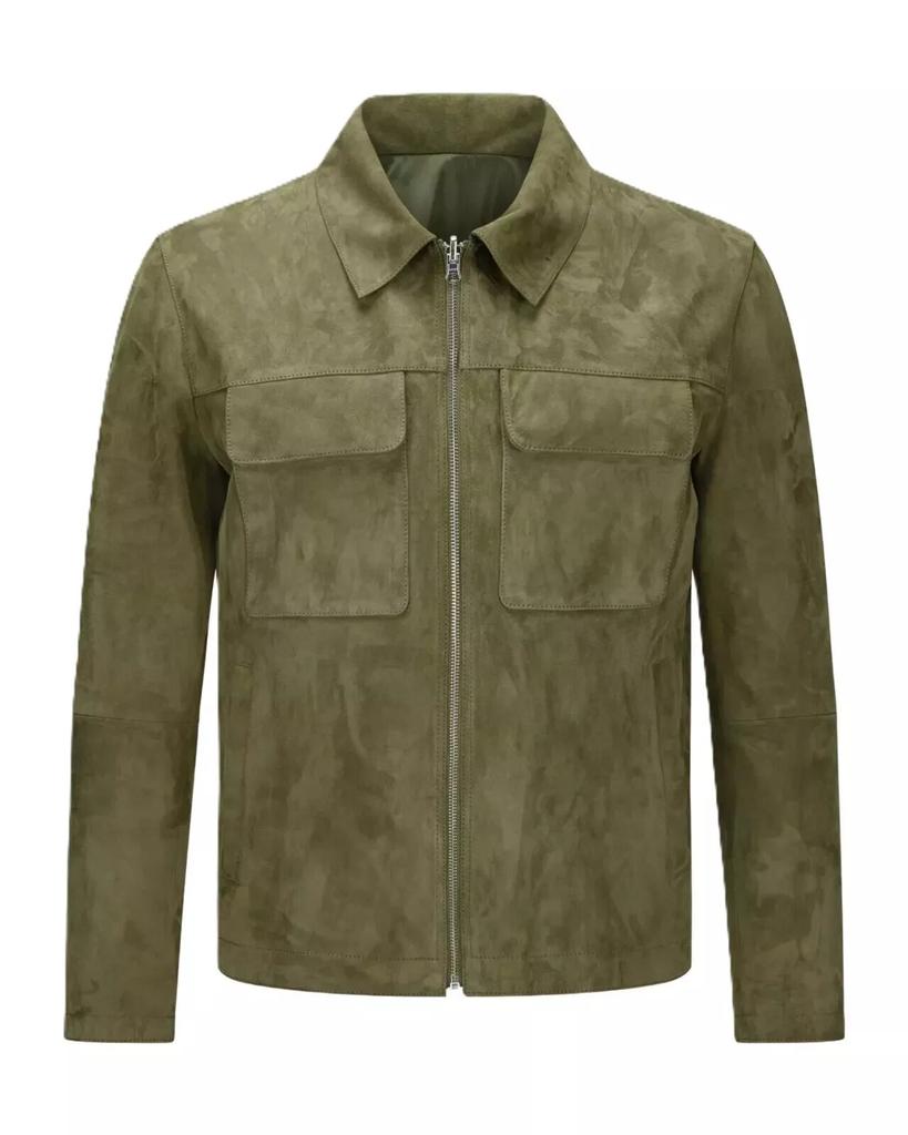 Fashionable Designer Men's Green Leather Warm Soft Handmade Suede Trendy Moto Biker Jacket