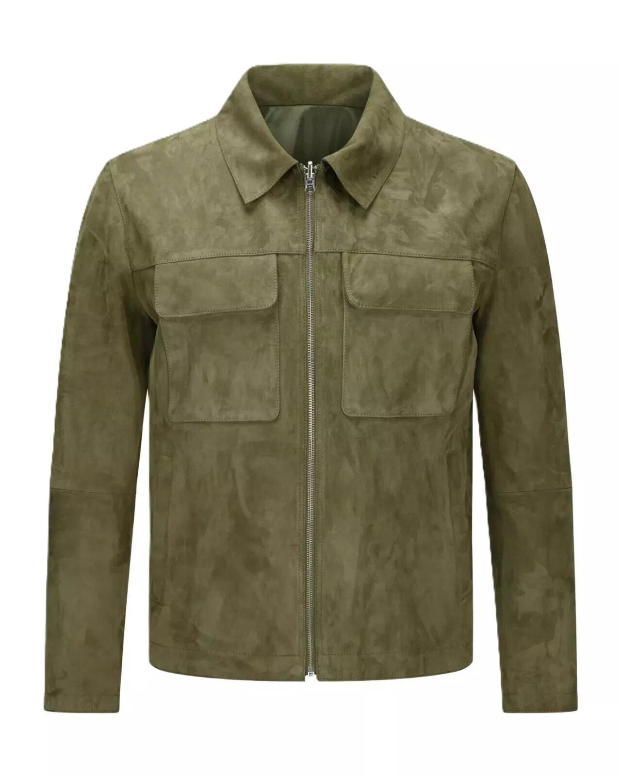 

Модная дизайнерская мужская зеленая кожаная теплая мягкая замшевая куртка в стиле мотобайкера 3XL зелёный