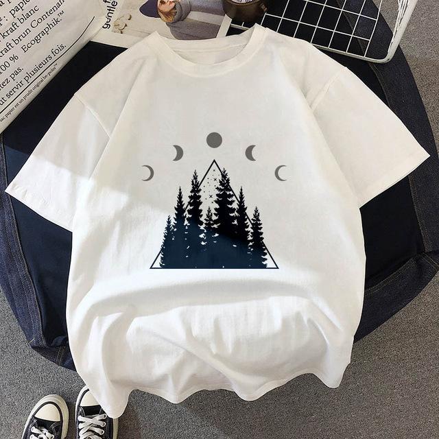 Summer White T Shirt Dark Forest Mountain Adventure Harajuku Shirts Short Sleeve Tops Female Clothing