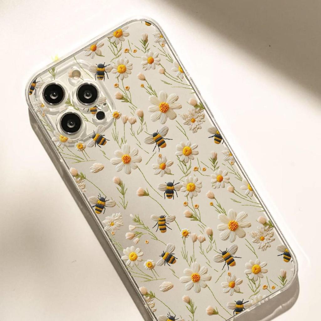 Bee Flower Anti-Fall Clear Case for iPhone 14/15/16/17 Pro Max