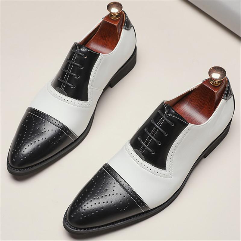 

Новые мужские остроносые белые черные коричневые комбинированные броги кожаные туфли итальянский джентльмен свадебный наряд формальная вечеринка деловая обувь 41