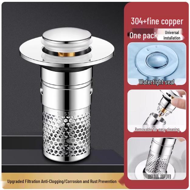 Stainless Steel Pop-up Drain Stopper with Anti-odor Mesh Filter