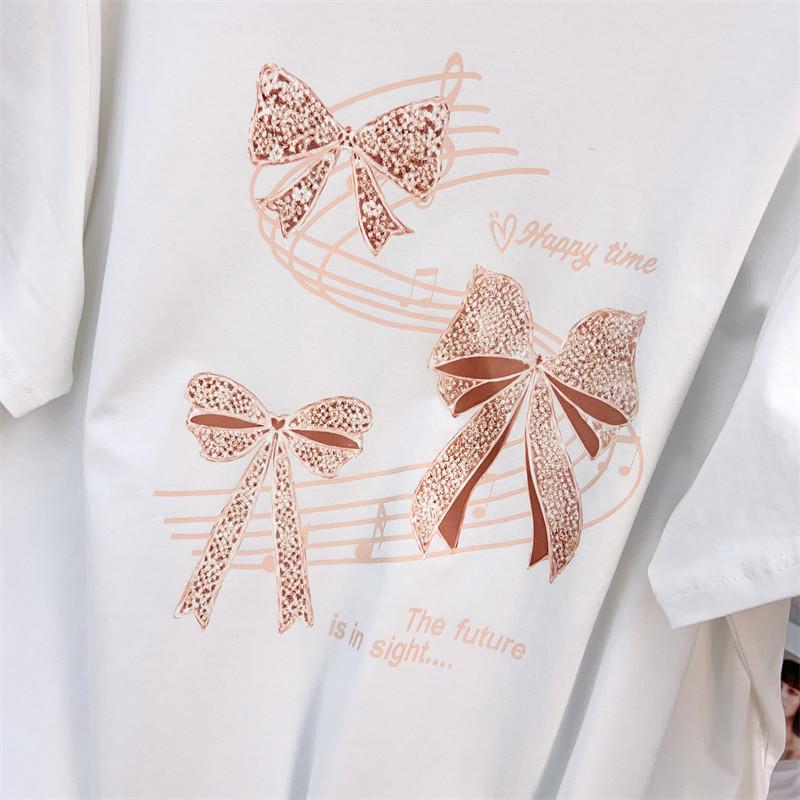 Women's Plus Size Loose Mid-Length Round Neck Short-Sleeve T-Shirt (Sizes 200/300/350 Jin)