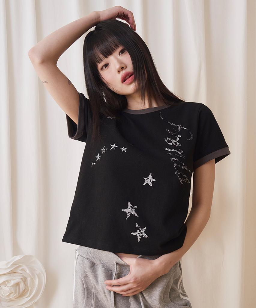 PRENDA Crack Star Logo Crewneck Tee Black