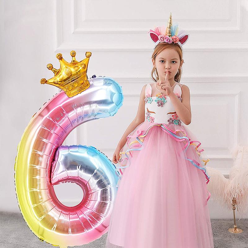 32inch Number Foil Balloons 1 2 3 4 5 6 Years Old Kid Boys Girls Crown Happy Birthday Balloon Baby Shower Decor Supplies