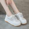 Little White Shoes Women's Versatile Leather Muffin Thick-soled Small Comfortable Sports and Leisure Board Shoes