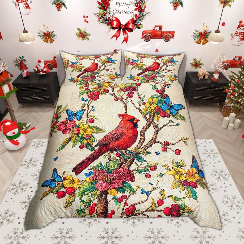 Homewish Cardibal Bird Hummingbird Duvet Cover Set 2Pcs/3Pcs Merry Christmas Bedding Wild Animal Wildlife Quilt Cover Set