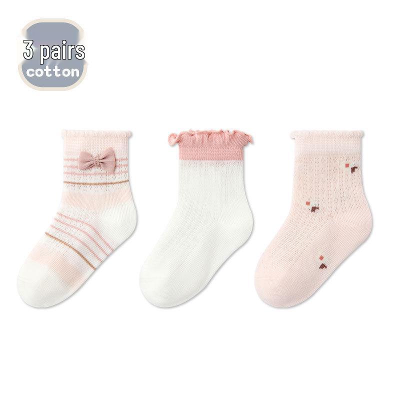 Spring/Summer Bow Baby Mesh Lace Cotton Socks - Breathable & Thin Princess Socks for Girls