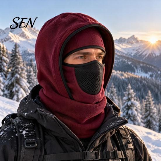 Outdoor Windproof Headwear Thermal Fleece Balaclava Hat, Full Coverage Face Mask, Integrated Warm Neck Gaiter Hat And Warmer for Motorcycle