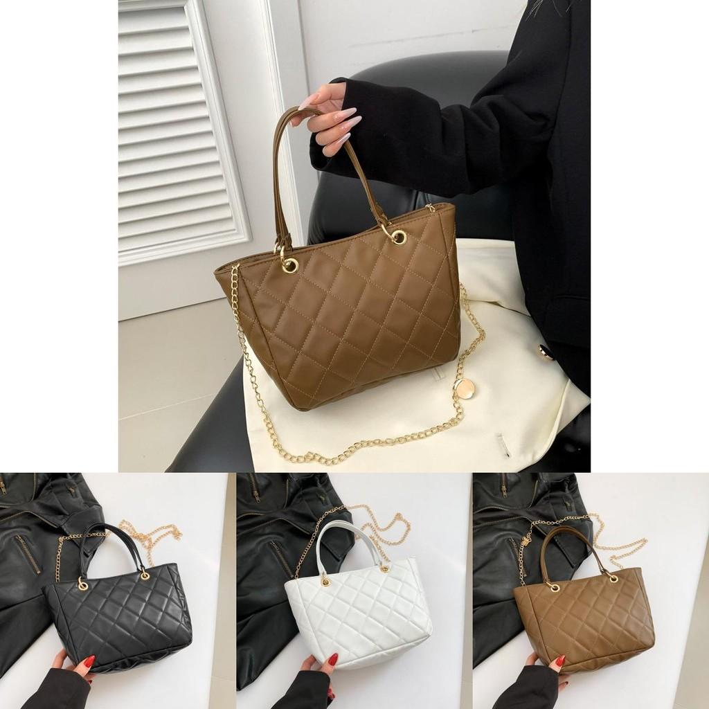 Elegant White Quilted Chain Tote Bag For Women With Soft Pu Material And Trendy Aesthetic