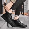 Men's High Top Boots Fashion Casual Leather Boots Lace Up Ankle Booties Classic Black Business Boots for Men Botas Hombre2025