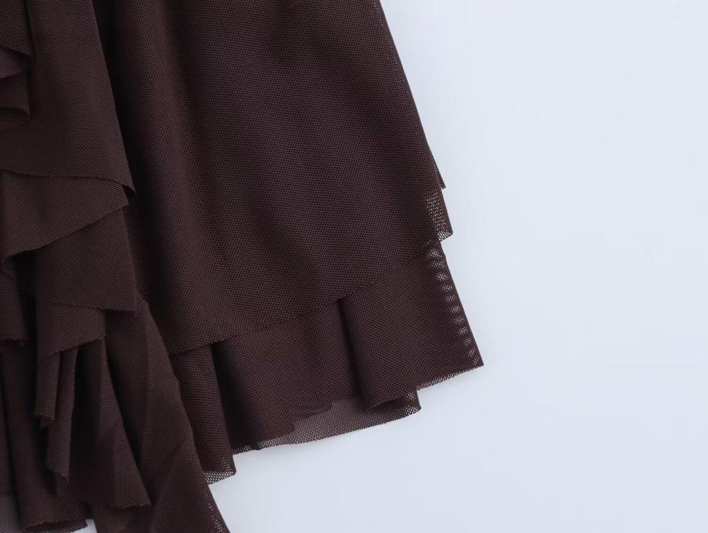 2025 Spring Women's European & American Style Round Neck Dress with Layered Decoration and Long Sleeves