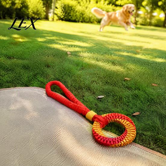 Braided Rope for Dogs Bungee Dog Tug Toy, Woven Ring with Long Handle, Interactive Chew Teeth Durable Toys Cleaning Toy Medium Large Dogs, Dental Care