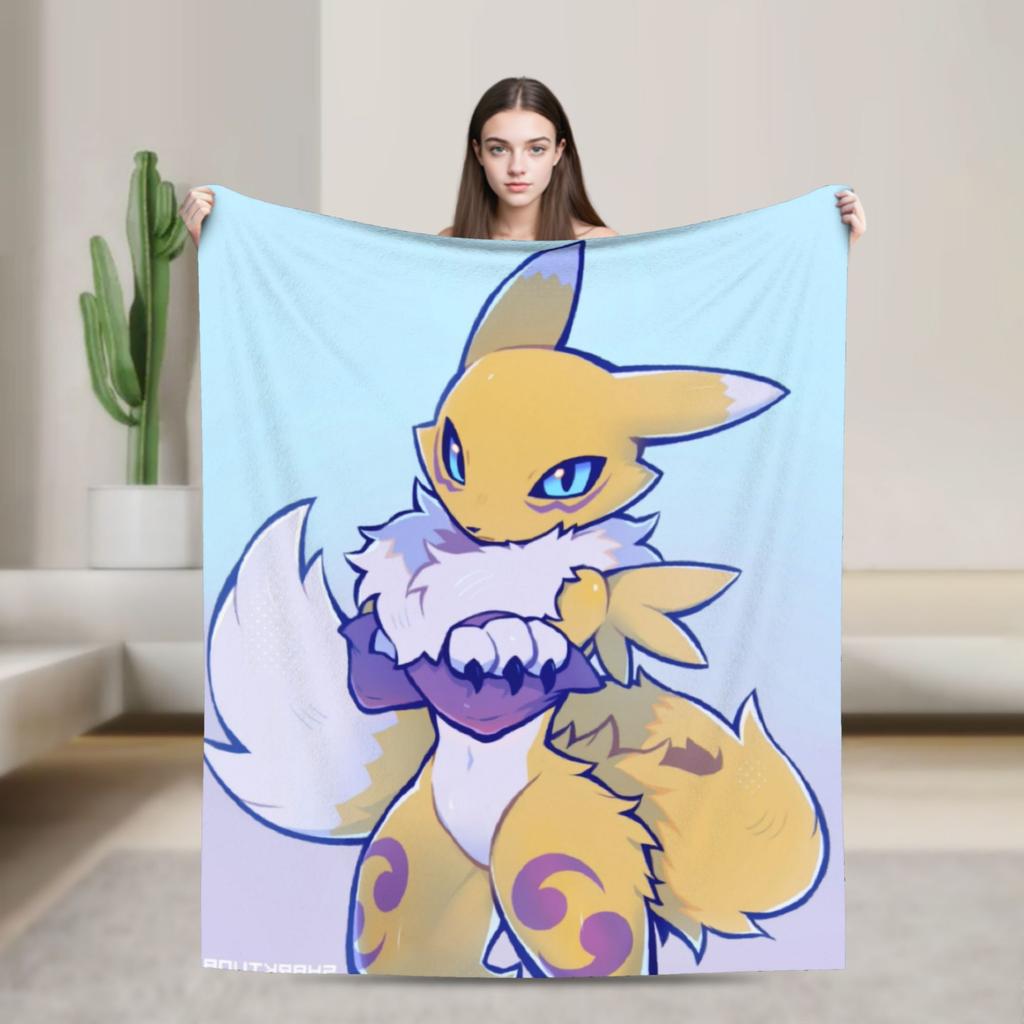 Anime Renamon Cozy Blankets For Sofa Home Novelty Bedding Throws Winter Travel Car Flannel Bedspread