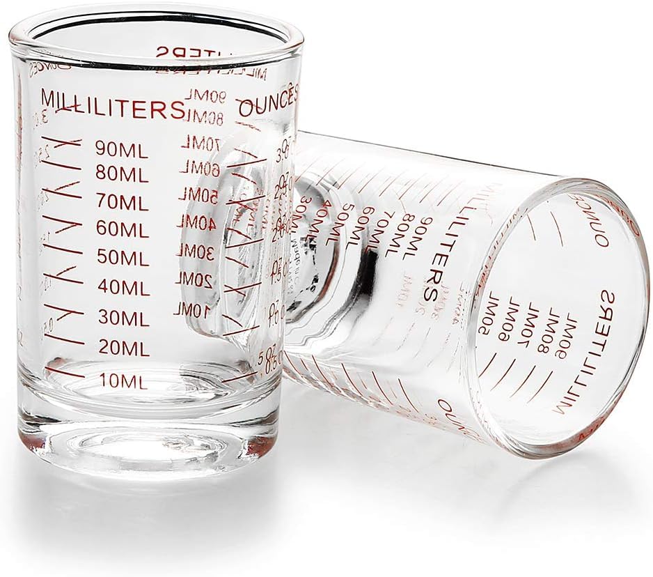 Measuring Cup Espresso Shot Glass with Measurement Markings, Thickened, Heat-Resistant Glass, Suitable for Espresso Machines (90ml, Red, 1pc)