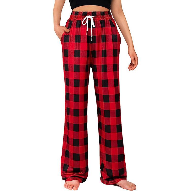YYFS Women's Fashion Casual Plaid Print High Waist Trousers Pants & Capris
