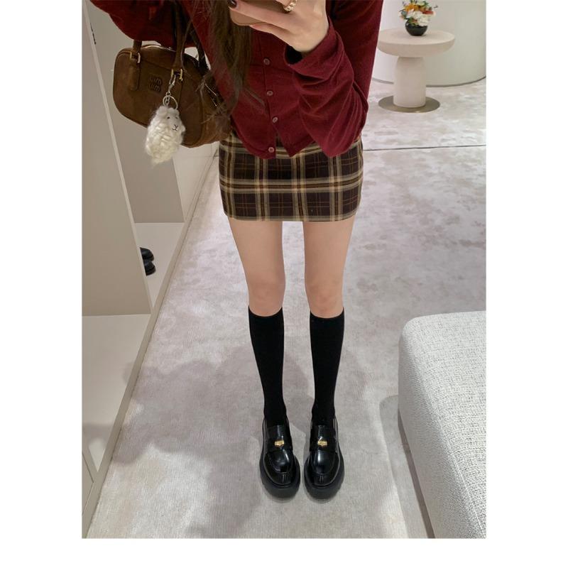 Sheepskin extravagant small gold coins round head small leather shoes thick heel thick sole single shoes one pedal genuine leather with skirt women