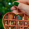 Heart Shaped Christmas Ornament Acrylic Bookshelf Xmas Tree Hanging Decorations 2D Flat Printed Book Gifts for Book Lovers