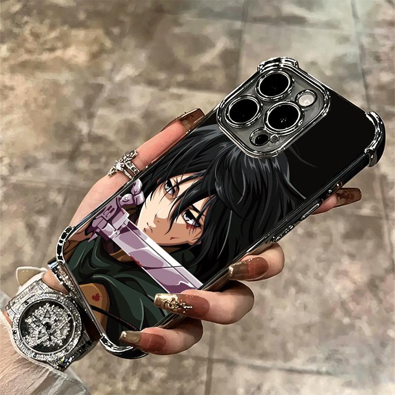 A-Attack On T-Titan Mikasa Plating Phone Case For Iphone 16 17 Pro Max Air 16E 14 15 Plus 12 13 Mini Anti-Fall Airabag Cover